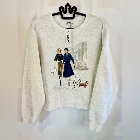 DKNY Women’s Graphic Crewneck Sweatshirt Gray NWT Size M $89 Retail - Picture 2 of 9